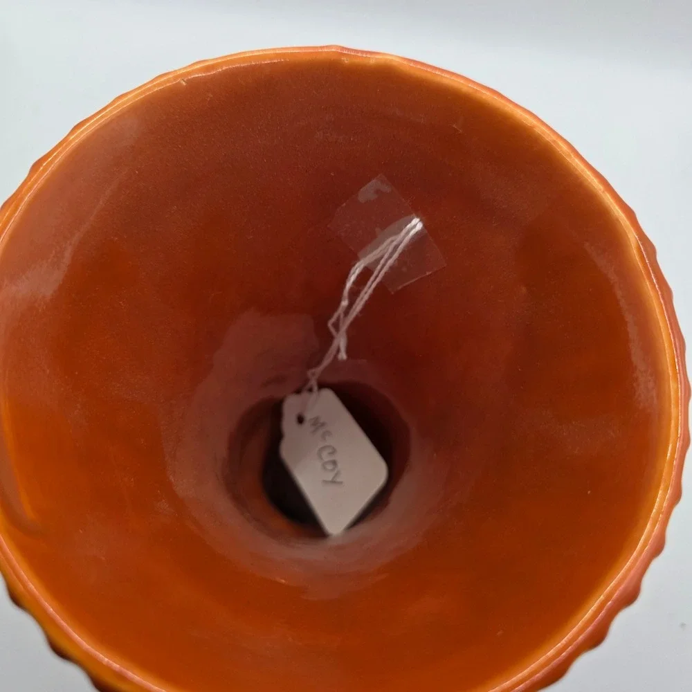 McCoy USA Pottery Burnt Orange Spiral Ribbed Beaded Trumpet Vase MCM